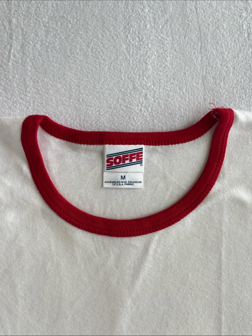 Boys Soffe White Red Ringer Tee Short Sleeve Cotton Size M Vintage Inspired - Picture 3 of 4